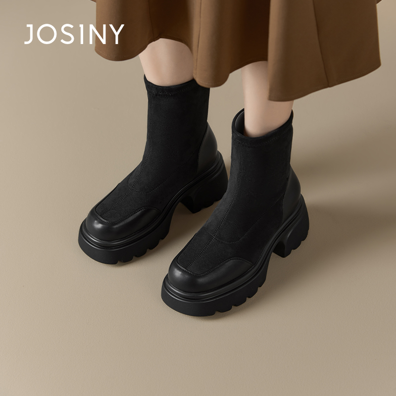 卓诗尼女靴冬季撤柜正品学院风柔软瘦瘦靴圆头包边防踢休闲百搭潮