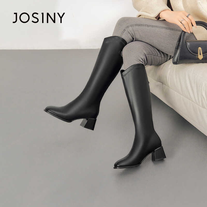 卓诗尼女鞋秋冬新款高筒骑士靴气质时尚时装靴舒适简约优雅后拉链