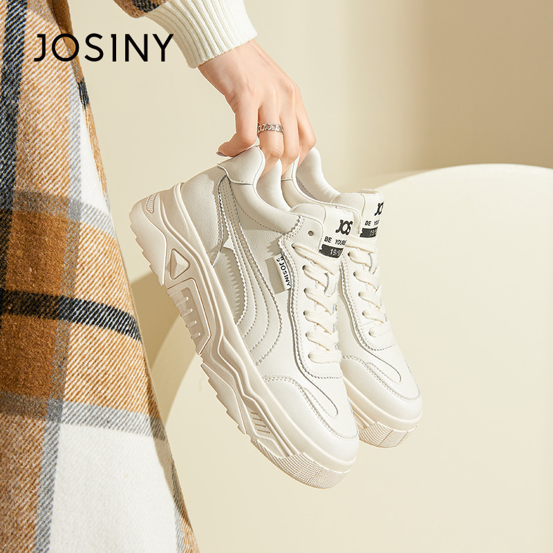 卓诗尼女鞋秋冬新款休闲板鞋百搭厚底高帮鞋女时尚运动老爹鞋