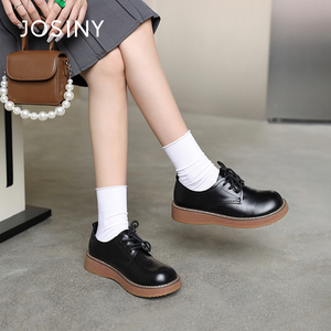 卓诗尼春秋季新款女鞋子女单鞋深口低帮系带英伦风乐福鞋百搭休闲