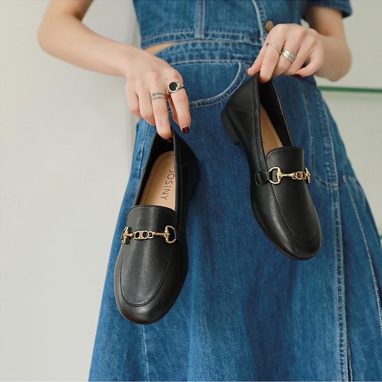 卓诗尼乐福鞋女秋单鞋撤柜正品平底鞋百搭通勤休闲随性舒适豆豆鞋