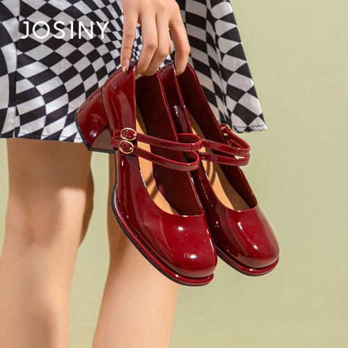 卓诗尼复古玛丽珍鞋舒适高跟鞋