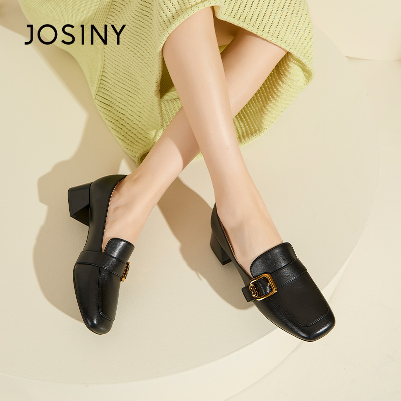 卓诗尼撤柜正品春秋款女单鞋方头一脚蹬百搭时装休闲深口乐福鞋潮