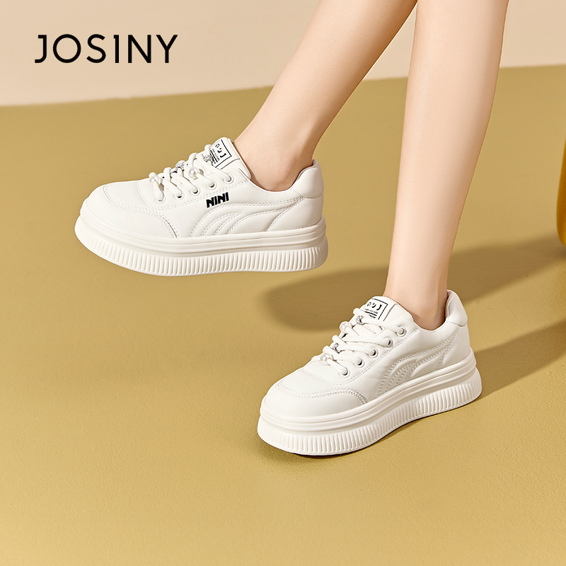 卓诗尼女厚底板鞋撤柜正品春秋款青春系带休闲小白鞋饼干底圆头