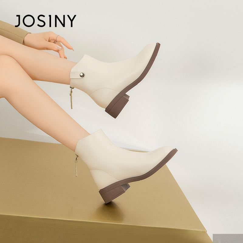 卓诗尼冬春季新款女鞋深口单鞋乐福鞋撤柜正品子圆头休闲粗跟日常