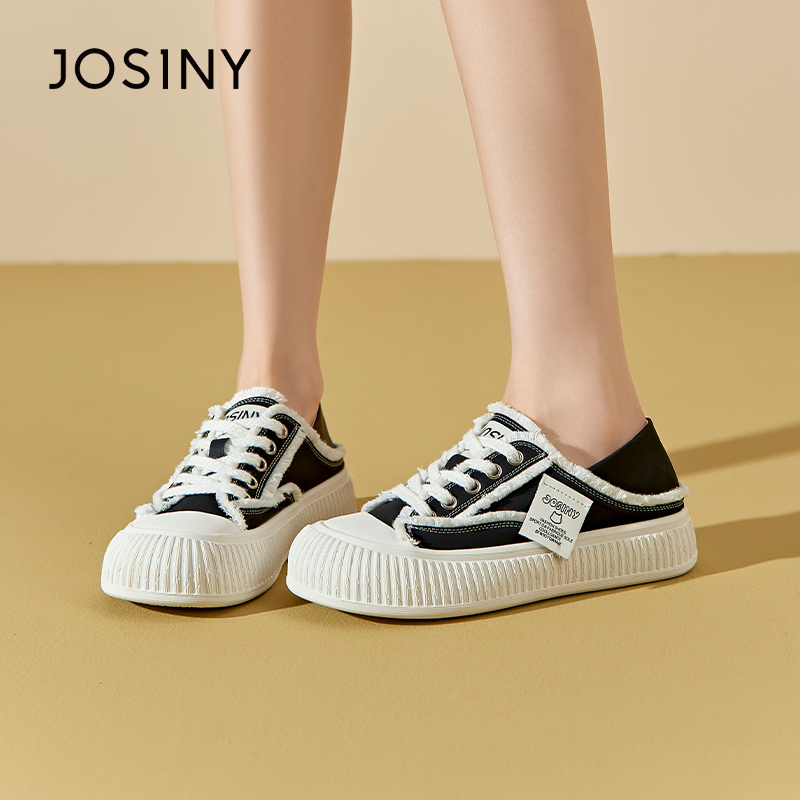 卓诗尼春秋季新款女士单鞋圆头系带平底运动休闲小白鞋板鞋帆布鞋