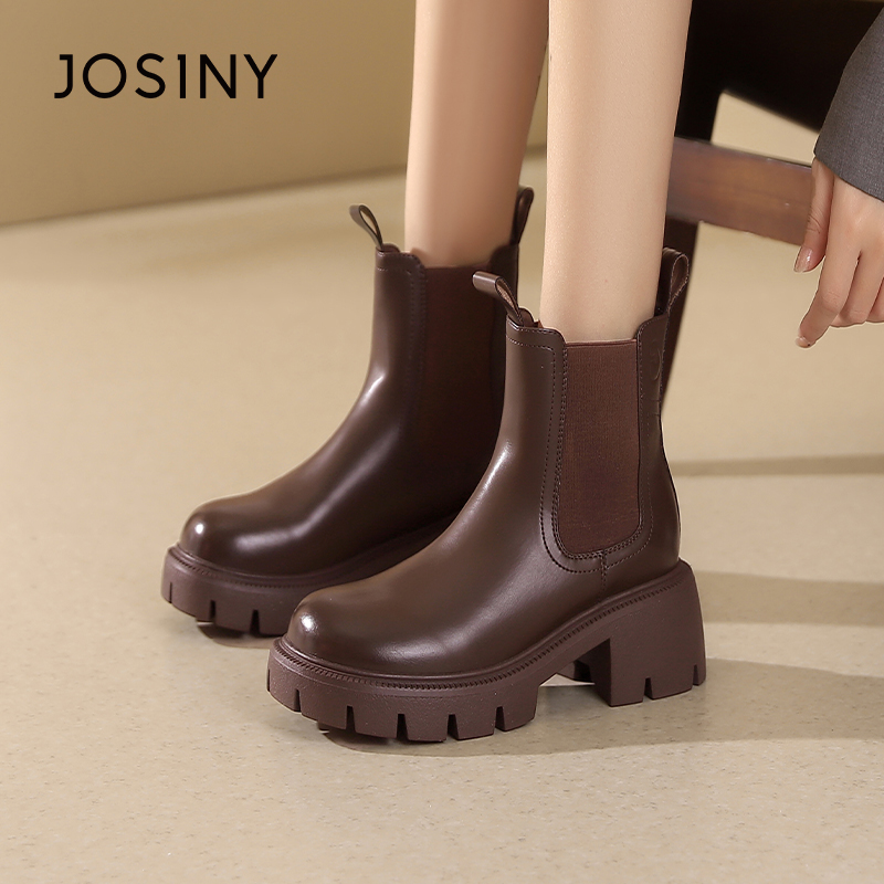 卓诗尼冬季撤柜正品女靴复古英伦切尔西靴撞色防滑齿轮大底百搭潮