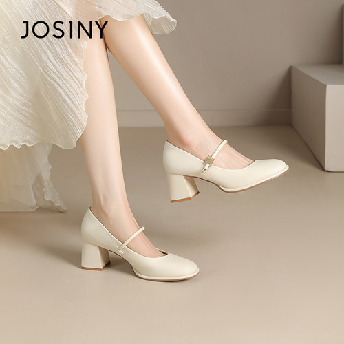 卓诗尼女玛丽珍鞋撤柜正品女单鞋春秋款精致金属小方扣带舒适方跟