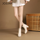 卓诗尼女鞋 短靴女靴子春秋冬加绒高跟白色弹力瘦瘦靴粗跟 撤柜正品