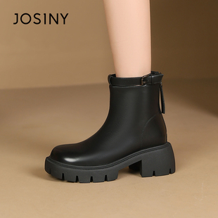 弹力英伦风复古弹力瘦瘦靴马丁靴 秋冬新款 卓诗尼女鞋 撤柜正品