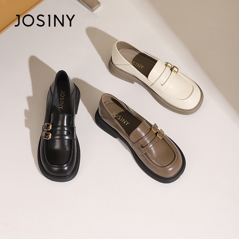 卓诗尼春秋季新款女士单鞋子圆头厚底套脚韩版休闲乐福鞋百搭通勤