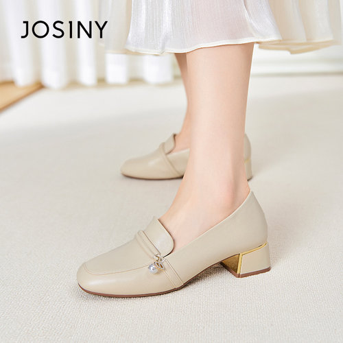 卓诗尼春季新款女鞋低跟单鞋浅口粗跟套脚韩版时装休闲百搭乐福鞋