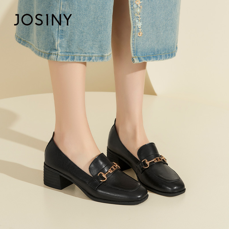 卓诗尼撤柜正品春秋款女单鞋方头一脚蹬百搭时装休闲深口乐福鞋潮