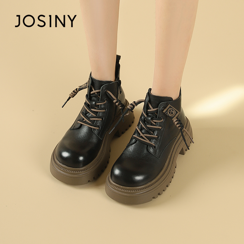 卓诗尼秋冬撤柜正品女工装户外马丁靴扭结双色鞋带舒适休闲百搭