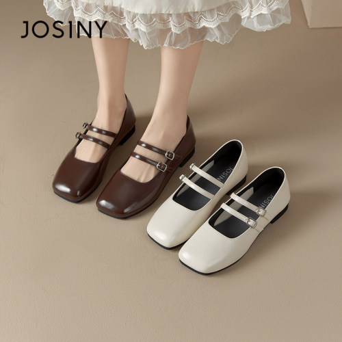 卓诗尼撤柜正品女单鞋浅口玛丽珍鞋春秋款方圆头双袢带设计软平底