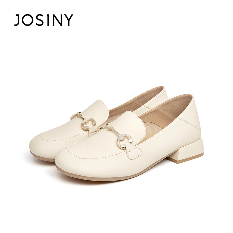 卓诗尼春季新款女鞋单鞋百搭圆头粗跟套脚系带韩版时装休闲通勤