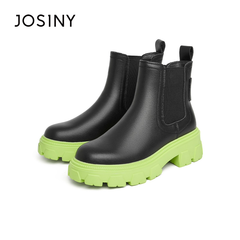 卓诗尼短筒靴撤柜正品法式圆头马丁靴粗跟短靴百搭气质舒适烟管靴