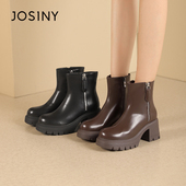 甜酷复古厚底短靴舒适圆头外侧拉链装 卓诗尼女靴冬季 撤柜正品 饰潮