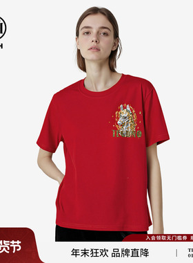 TCH本命年马年烫钻宽松圆领红色短袖T恤女2026春夏新款T78B106032