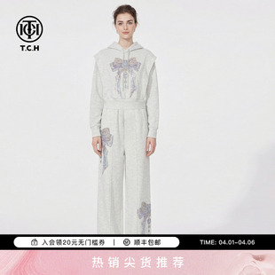 套装 女T78A07E1119 设计感灰色连帽卫衣休闲裤 TCH烫钻蝴蝶结时尚