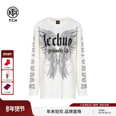 TCH轻奢潮牌翅膀烫钻休闲宽松圆领长袖 T恤男女同款 T75C08E9026
