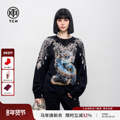 TCH祥瑞灵蛇烫钻大翅膀时尚 潮酷休闲宽松圆领卫衣2025春夏新款
