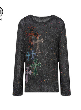 TCH私服烫钻时尚慵懒风马海毛圆领针织衫女25秋季新款T75C09E5089