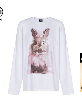 TCH潮牌烫钻休闲百搭宽松白色长袖T恤女2026秋新款T75C08E9009