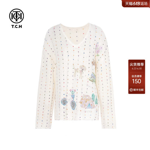 TCH缤纷糖球柔软气质感绵羊毛洋气V领针织衫女25秋冬T75C09E5123