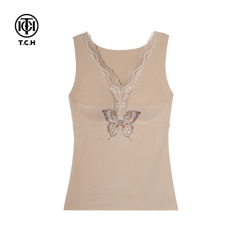 TCH私服烫钻时尚修身内搭蕾丝背心上衣女25秋季新款T75C03E1011