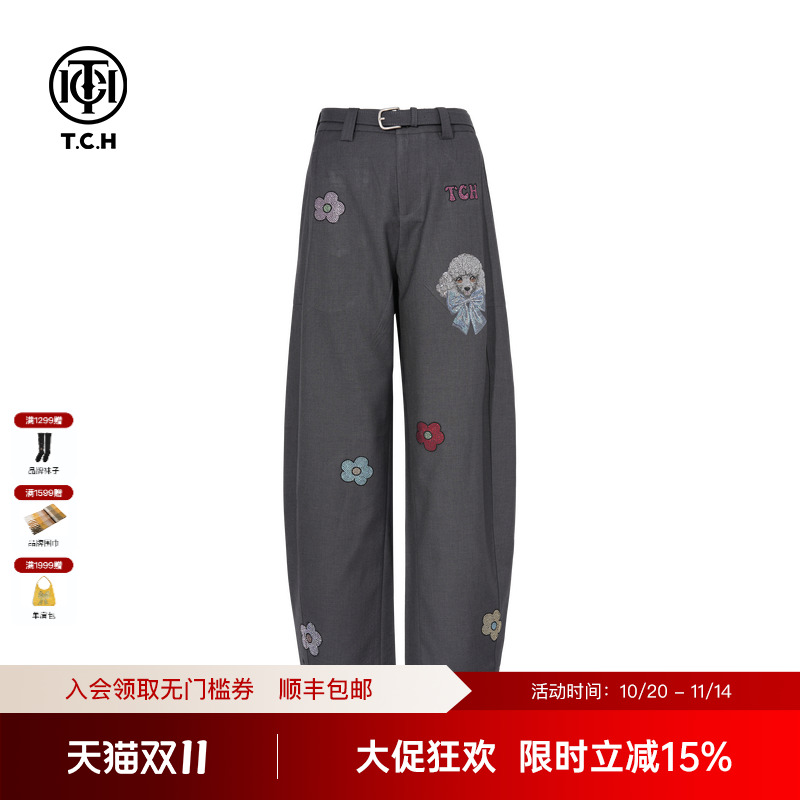 TCH私服烫钻美式高街弯刀阔腿显瘦休闲裤2025秋季新款T75C20E5057