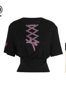 TCH烫钻时尚设计感百搭圆领短袖T恤女2026春季新款T75C10E5007