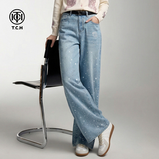 复古满天星烫钻直筒显瘦牛仔裤 TCH美式 T78A20E1008 蜜蜂惊直社