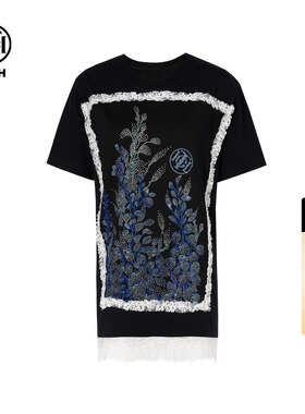 TCH轻奢烫钻设计感时尚休闲宽松百搭黑色短袖T恤女夏T75B10B1067