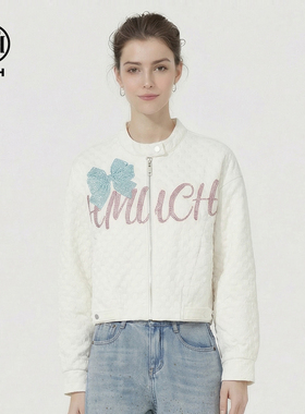 TCH元气少女感烫钻蝴蝶结字母白色棒球服夹克短外套女T78A27E1015