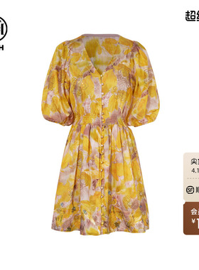 TCH烫钻花色度假风时尚收腰显瘦V领气质连衣裙女T75B30E5183