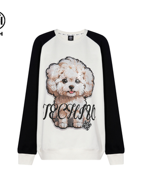 TCH轻奢潮牌烫钻休闲百搭撞色插肩袖圆领卫衣男女同款T75C11E9001