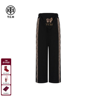 T75C20E1042 女25秋款 TCH私服烫钻时尚 潮流带屁帘直筒宽松休闲长裤