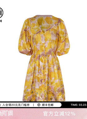 TCH烫钻花色度假风时尚收腰显瘦V领气质连衣裙女T75B30E5183