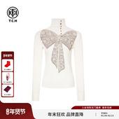 打底针织衫 TCH时尚 烫钻蝴蝶结米色气质百搭高领修身 女T75D09E1190