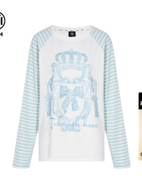 TCH烫钻条纹撞色插肩袖长袖百搭T恤女2026春夏新款T75C08E9020