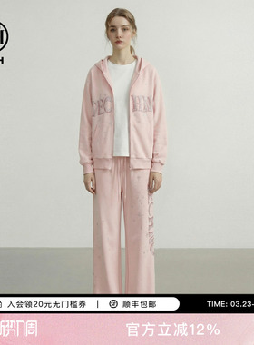 TCH2026春款烫钻宽松减龄粉色连帽外套休闲裤套装女T78A07E1121