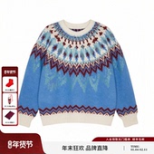 TCH烫钻费尔岛毛衣女秋冬宽松软糯保暖百搭圆领针织衫 T78A09E1015