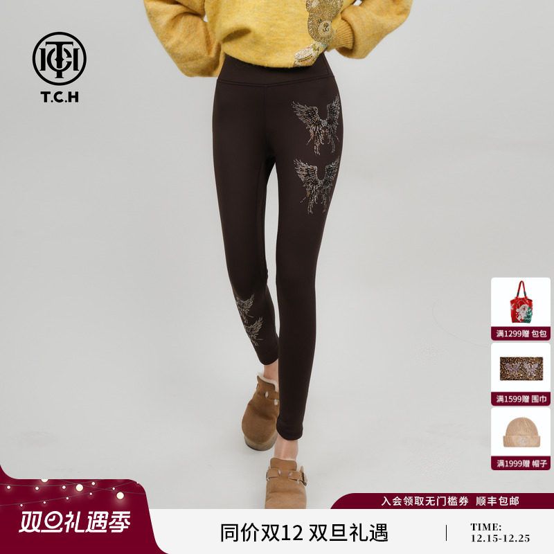 TCH静谧咖韵修身提臀收腹显瘦弹力鲨鱼裤加绒保暖打底裤2025秋冬