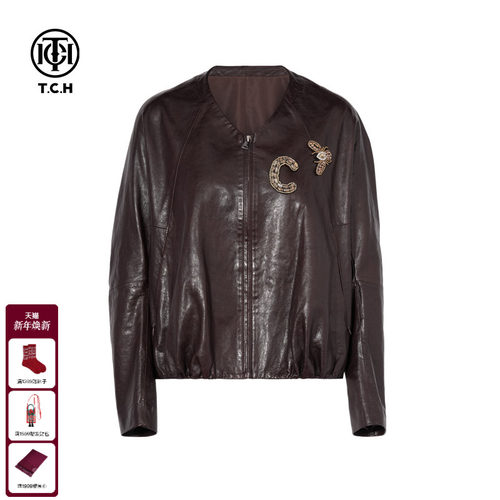 TCH私服烫钻美拉德复古洋气短款皮衣外套女25秋季新款T75C16E5001