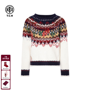 T75D09E1259 烫钻针织衫 TCH慵懒提花费尔岛复古毛衣女2025冬季 新款