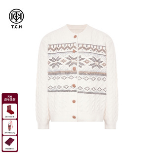 潮T75D43E1075 保暖百搭针织开衫 TCH费尔岛圆领毛衣女2025冬季 新款