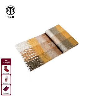 TCH私服烫钻2025秋冬新款 百搭格子流苏围巾围脖女T75C45E1005 时尚