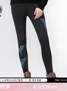 TCH2025秋冬新款烫钻时尚黑打底裤女弹力加绒鲨鱼裤T75D23E1001