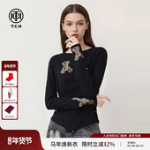 秋冬新款 TCH私服潮牌时尚 百搭烫钻小熊收腰针织衫 T72C09E5094